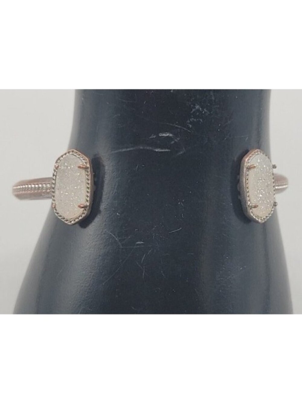Kendra Scott Elton Open Pinch Cuff Bracelet Rose Gold Plated White Druzy Ends - Picture 2 of 12